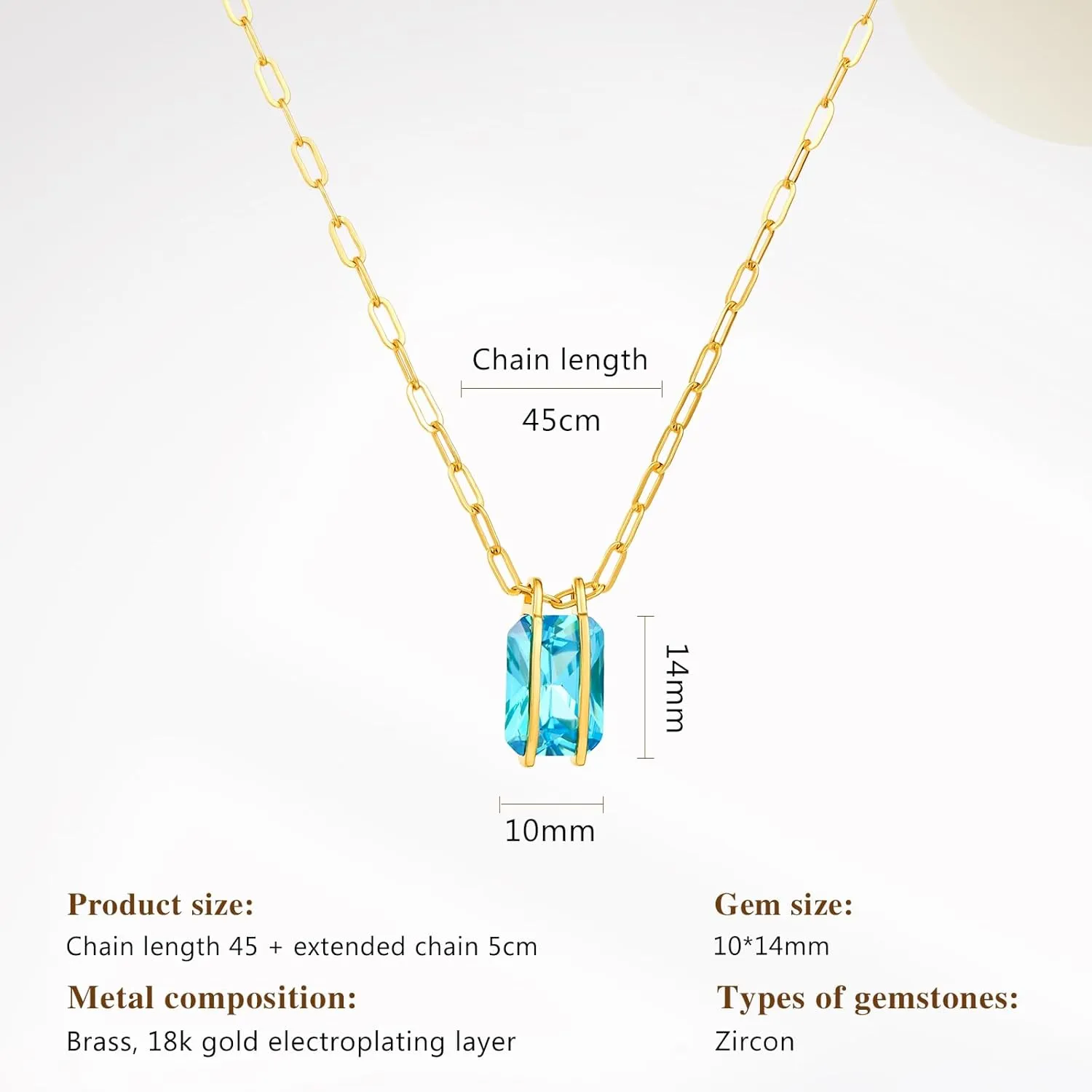 Cicy Bell Womens Pendant Necklace Platinum Plated Cubic Zirconia Rectangular Paperclip Link Chain Adjustable Gifts 17.7'' with 2'' Extender