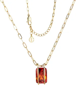 Cicy Bell Womens Pendant Necklace Platinum Plated Cubic Zirconia Rectangular Paperclip Link Chain Adjustable Gifts 17.7'' with 2'' Extender