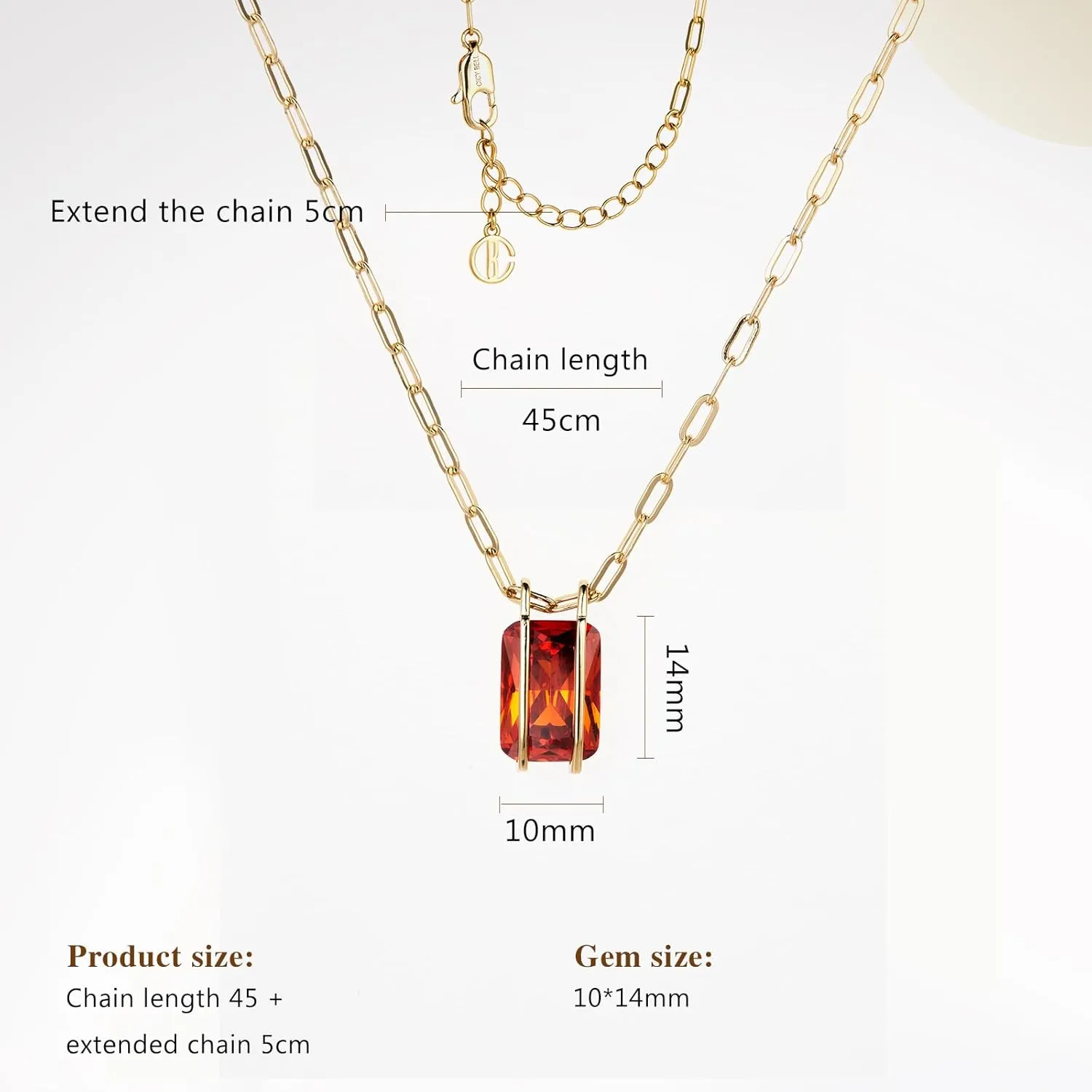 Cicy Bell Womens Pendant Necklace Platinum Plated Cubic Zirconia Rectangular Paperclip Link Chain Adjustable Gifts 17.7'' with 2'' Extender