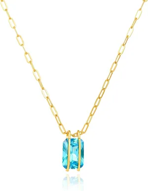 Cicy Bell Womens Pendant Necklace Platinum Plated Cubic Zirconia Rectangular Paperclip Link Chain Adjustable Gifts 17.7'' with 2'' Extender