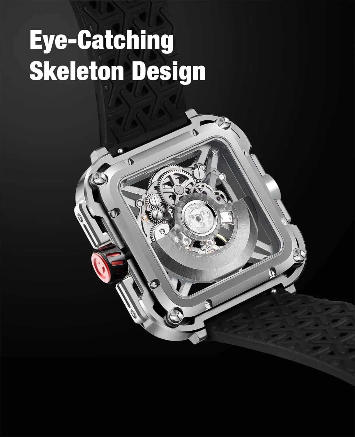 CIGA Design Mechanical Automatic Watch X Series SUV Inspired Anti-Shock Design Sapphire Crystal Analog Skeleton Watches with Silicone and Nylon Strap Fashion Wrist Accessories Gifts for Men and Women