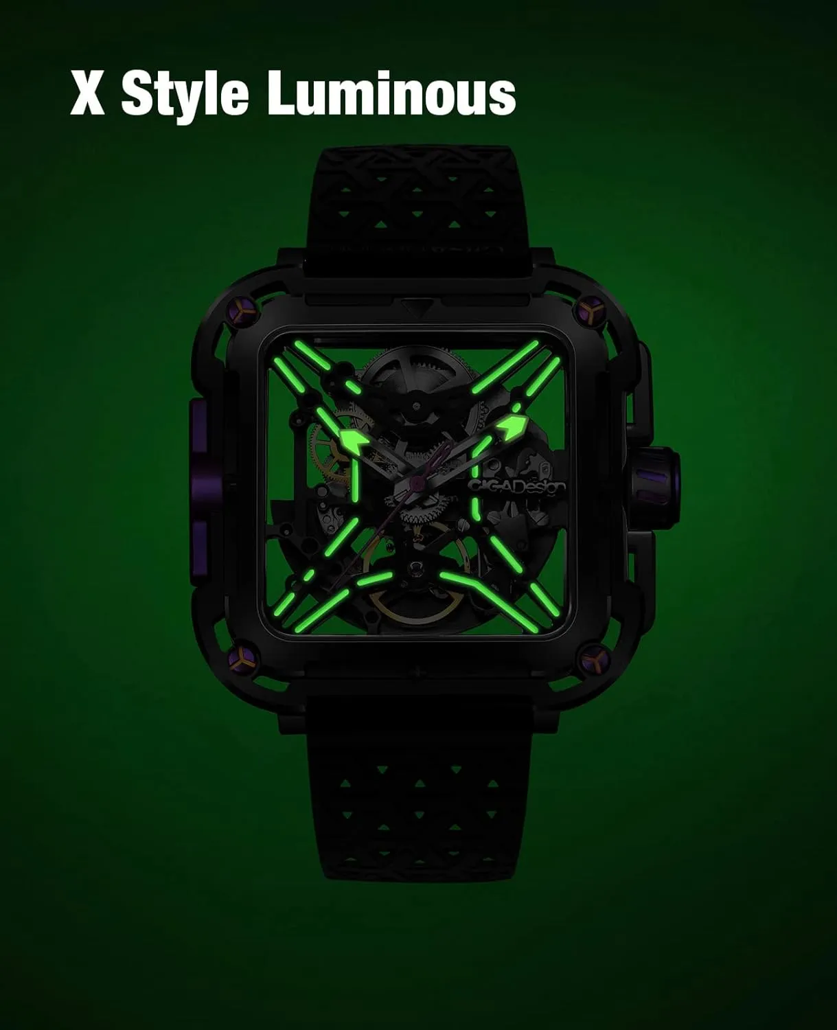 CIGA Design Mechanical Automatic Watch X Series SUV Inspired Anti-Shock Design Sapphire Crystal Analog Skeleton Watches with Silicone and Nylon Strap Fashion Wrist Accessories Gifts for Men and Women
