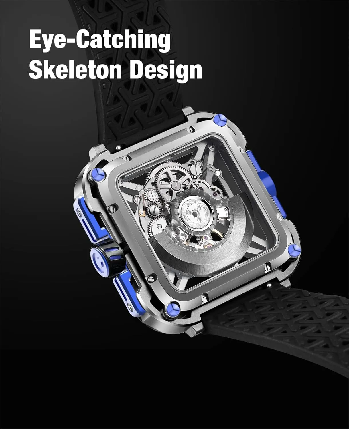 CIGA Design Mechanical Automatic Watch X Series SUV Inspired Anti-Shock Design Sapphire Crystal Analog Skeleton Watches with Silicone and Nylon Strap Fashion Wrist Accessories Gifts for Men and Women