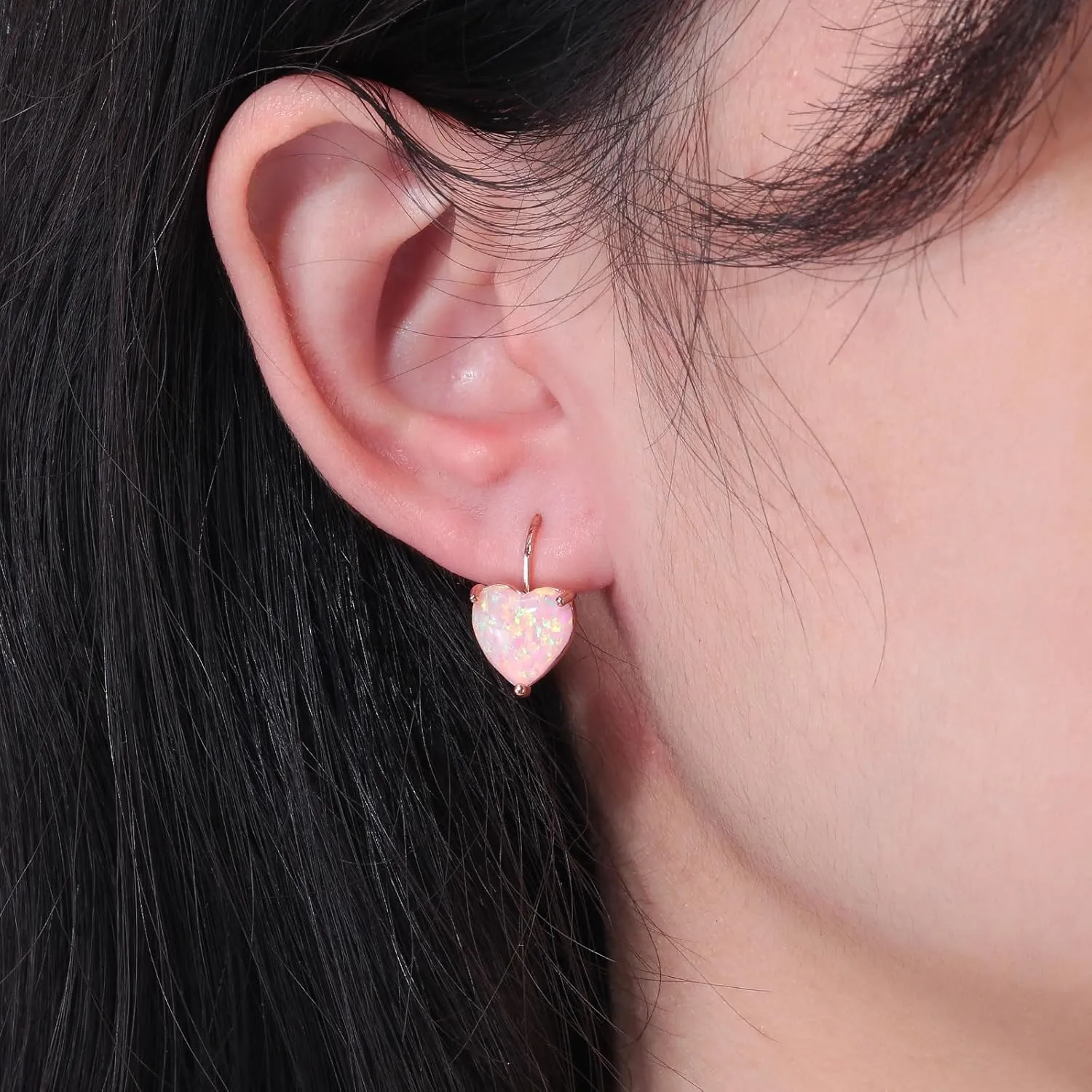 CiNily Heart Opal Earrings Short Leverback Drop Earrings for Women Hypoallergenic, Pendant Earrings 14K White Gold / Rose Gold Plated Hanging Lever Earrings Opal Hoops Fashion Jewelry Gifts for Sensitive Ears