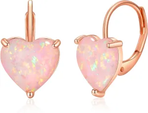 CiNily Heart Opal Earrings Short Leverback Drop Earrings for Women Hypoallergenic, Pendant Earrings 14K White Gold / Rose Gold Plated Hanging Lever Earrings Opal Hoops Fashion Jewelry Gifts for Sensitive Ears