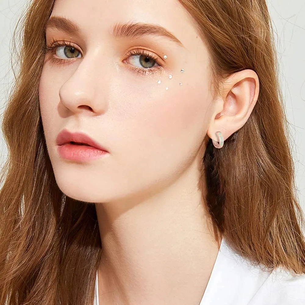 CiNily Huggie Earrings Opal Hinged Hoop Earrings Gold Plated Hypoallergenic Small Hoop Earrings for Women Teen Girls Men Sensitive Ears