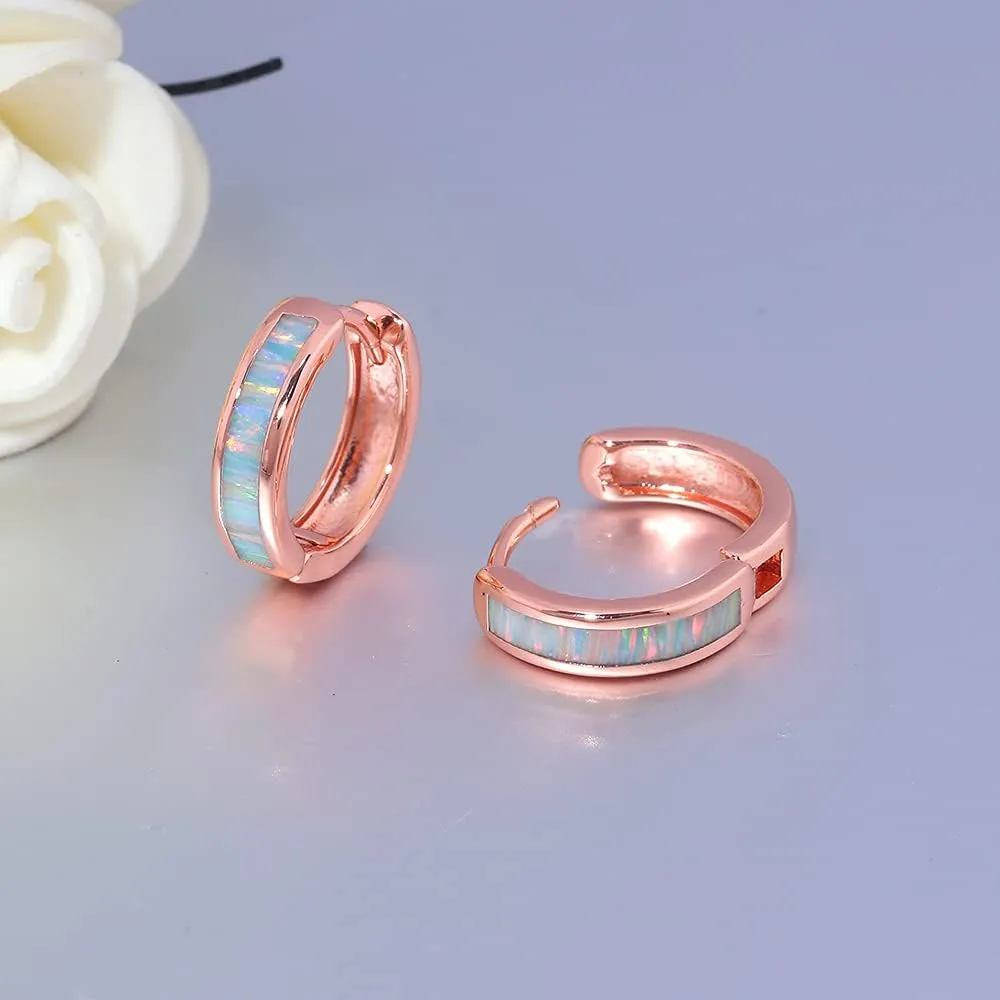 CiNily Huggie Earrings Opal Hinged Hoop Earrings Gold Plated Hypoallergenic Small Hoop Earrings for Women Teen Girls Men Sensitive Ears