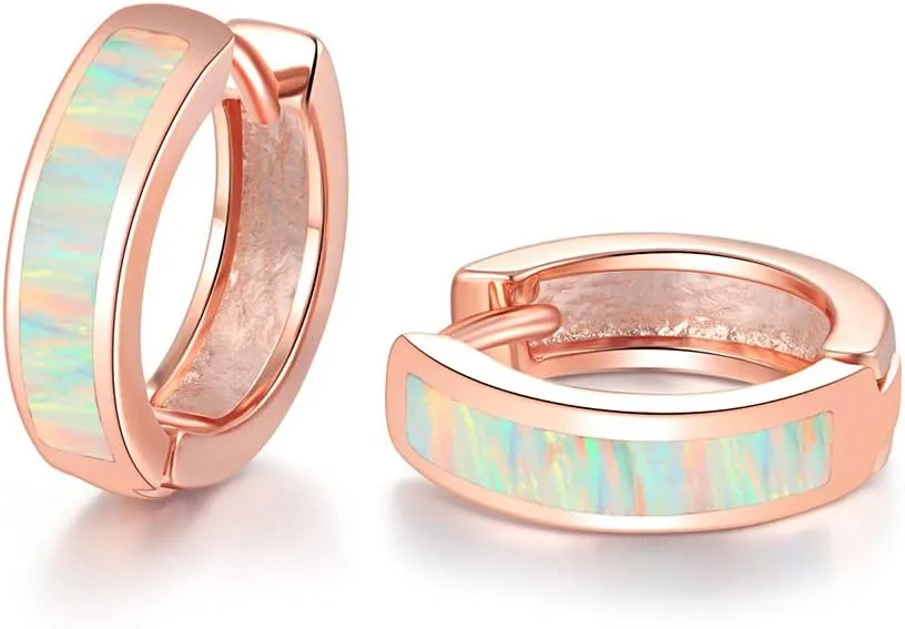 CiNily Huggie Earrings Opal Hinged Hoop Earrings Gold Plated Hypoallergenic Small Hoop Earrings for Women Teen Girls Men Sensitive Ears