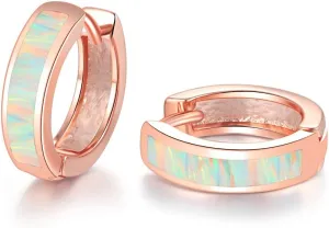 CiNily Huggie Earrings Opal Hinged Hoop Earrings Gold Plated Hypoallergenic Small Hoop Earrings for Women Teen Girls Men Sensitive Ears