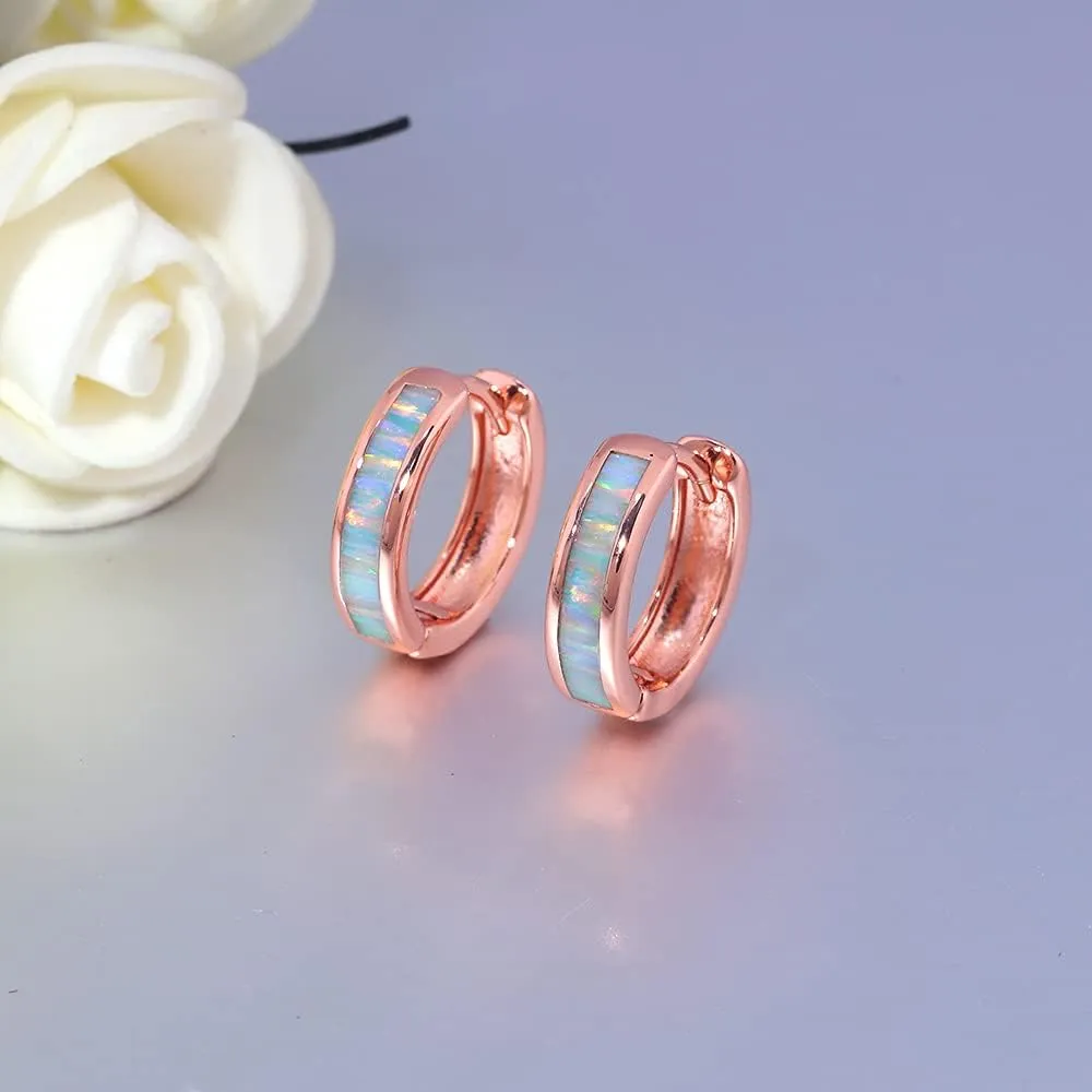 CiNily Huggie Earrings Opal Hinged Hoop Earrings Gold Plated Hypoallergenic Small Hoop Earrings for Women Teen Girls Men Sensitive Ears