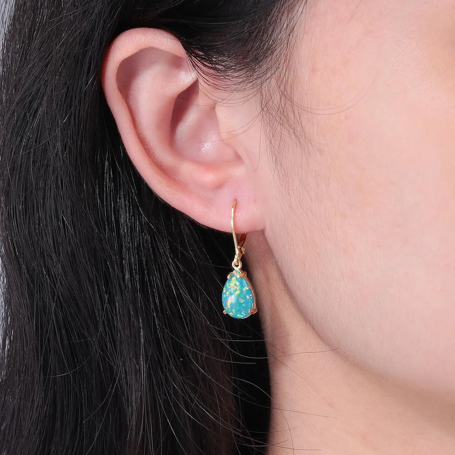 CiNily Teardrop Leverback Dangle Earrings for Women Hypoallergenic Created Fire Opal Pendant Drop Earrings 14K White/Rose/Gold Hanging Lever Earrings Fashion Graduation Party Jewelry Gifts