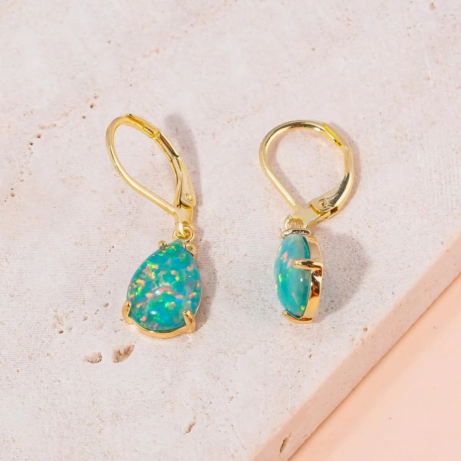 CiNily Teardrop Leverback Dangle Earrings for Women Hypoallergenic Created Fire Opal Pendant Drop Earrings 14K White/Rose/Gold Hanging Lever Earrings Fashion Graduation Party Jewelry Gifts
