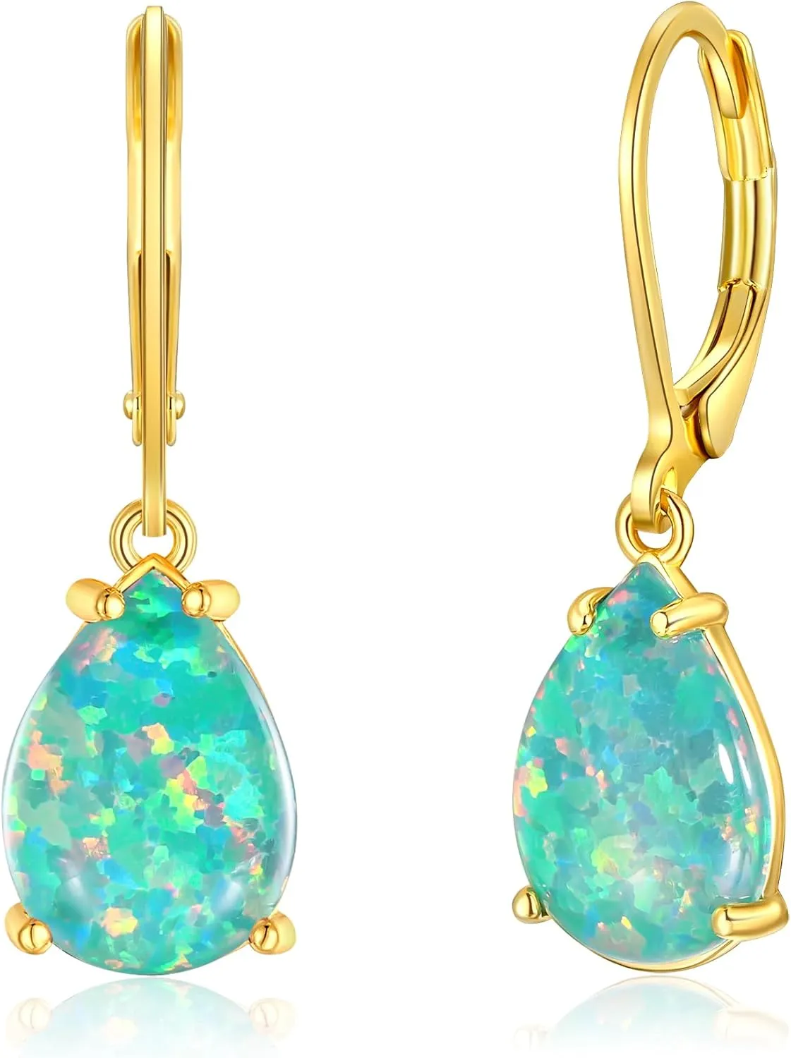 CiNily Teardrop Leverback Dangle Earrings for Women Hypoallergenic Created Fire Opal Pendant Drop Earrings 14K White/Rose/Gold Hanging Lever Earrings Fashion Graduation Party Jewelry Gifts