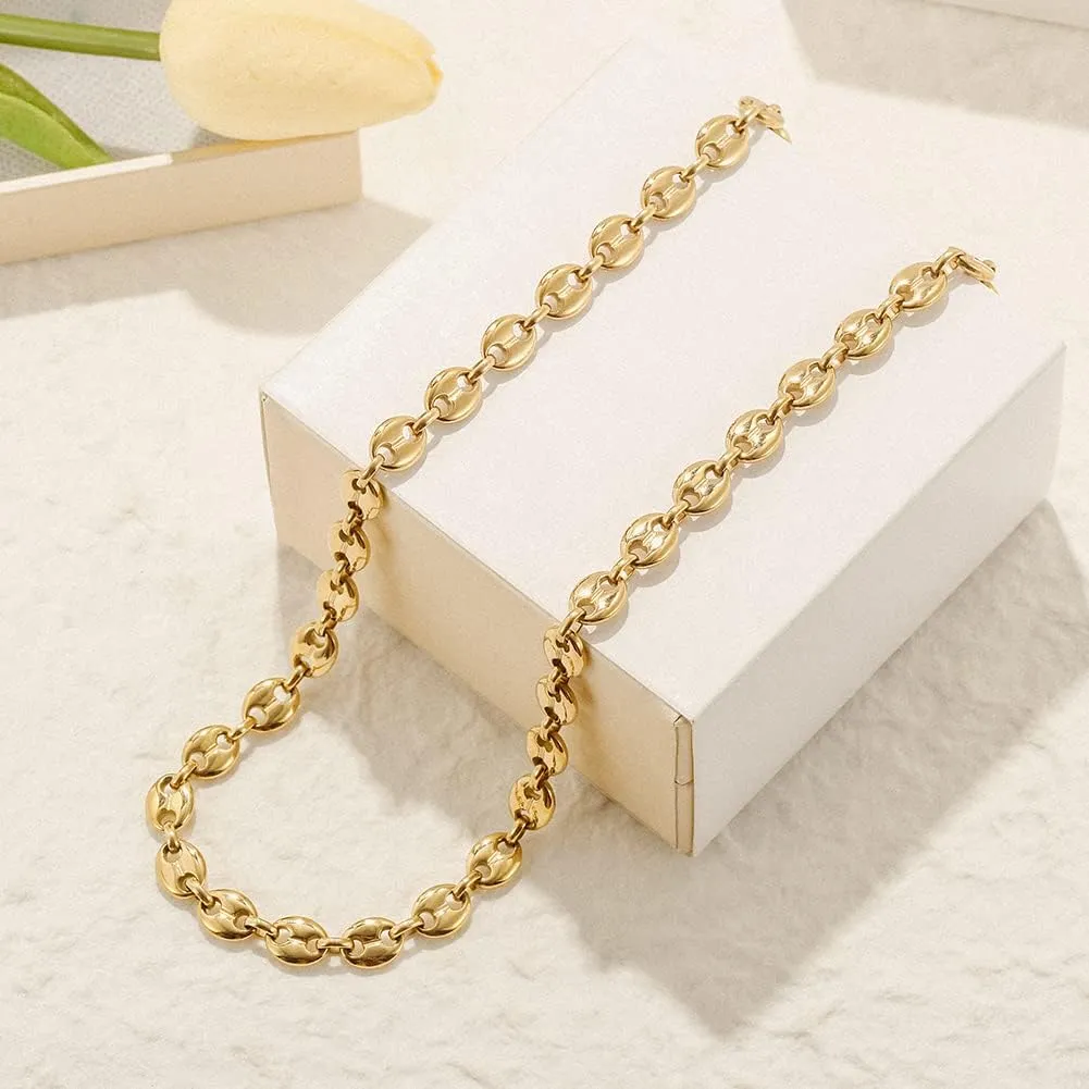 CIUNOFOR 14k Gold Multiple Selection Coffee Bean Necklace For Women, Square Toggle Clasp Necklace for Marriage Couples Cable Wire Necklace For Men Hip-Hop Unisex Adults CD Style Charm Necklace For Anniversary Best Souvenir