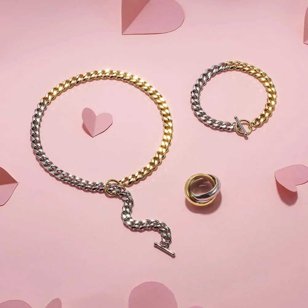 CIUNOFOR 14k Gold Multiple Selection Coffee Bean Necklace For Women, Square Toggle Clasp Necklace for Marriage Couples Cable Wire Necklace For Men Hip-Hop Unisex Adults CD Style Charm Necklace For Anniversary Best Souvenir