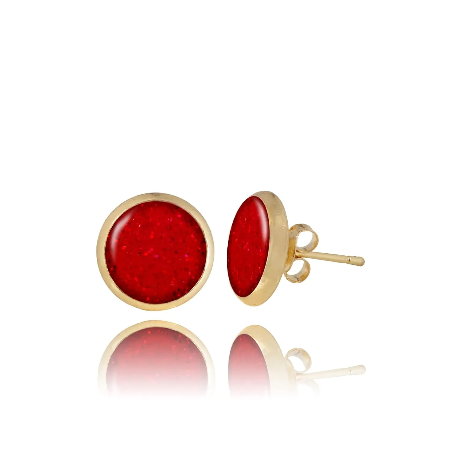 Classic Casual Small Stud Earrings for Women (Style N 23 - Round Sparkly Bright Red Gold)