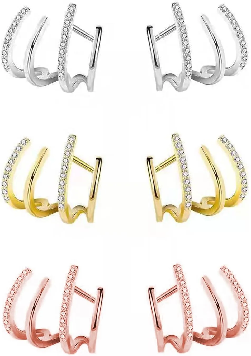 Claw Earrings for Women Zircon Stud Ear Cuffs Earrings Half Hoop Stud Earrings Four Claw Cuff Earrings