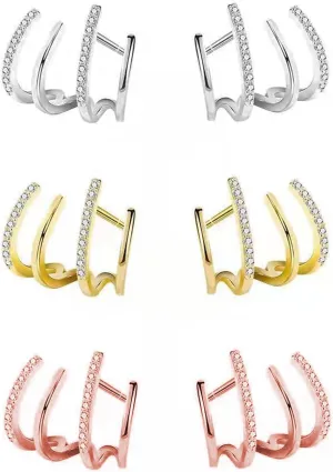 Claw Earrings for Women Zircon Stud Ear Cuffs Earrings Half Hoop Stud Earrings Four Claw Cuff Earrings