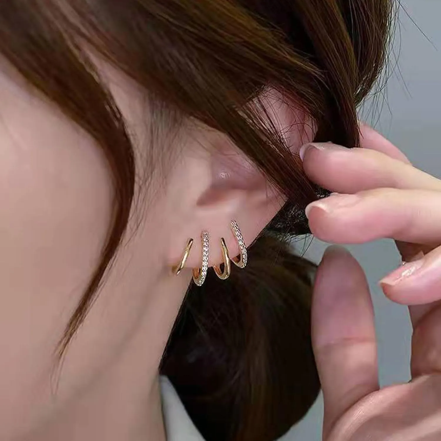 Claw Earrings for Women Zircon Stud Ear Cuffs Earrings Half Hoop Stud Earrings Four Claw Cuff Earrings