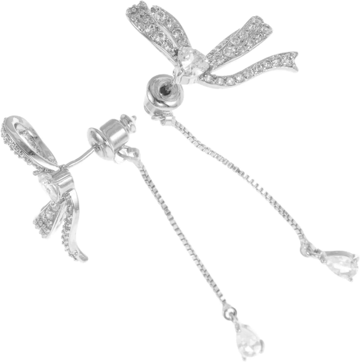 CLISPEED 1Pair Bow Earrings with Rhinestones Lightweight Bow Drop Tassel Jewelry for Women Elegant Wedding and Bridal Statement Earrings Comfortable and Fashionable Design