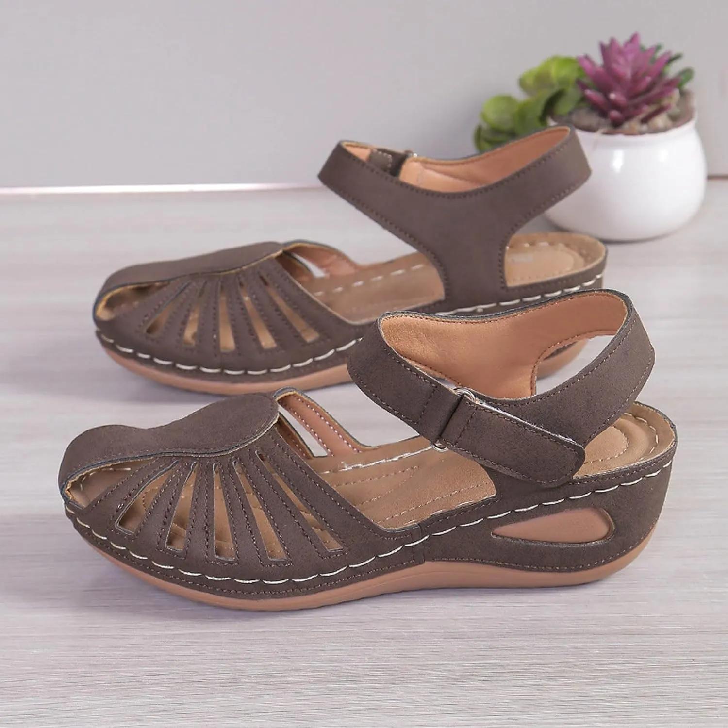 Closed Toe Sandals for Women 2025 Dressy Summer Comfortable Platform Wedges Ankle Strap Slip On Sandals with Arch Support Casual Hollow Out Sandal Dress Shoes