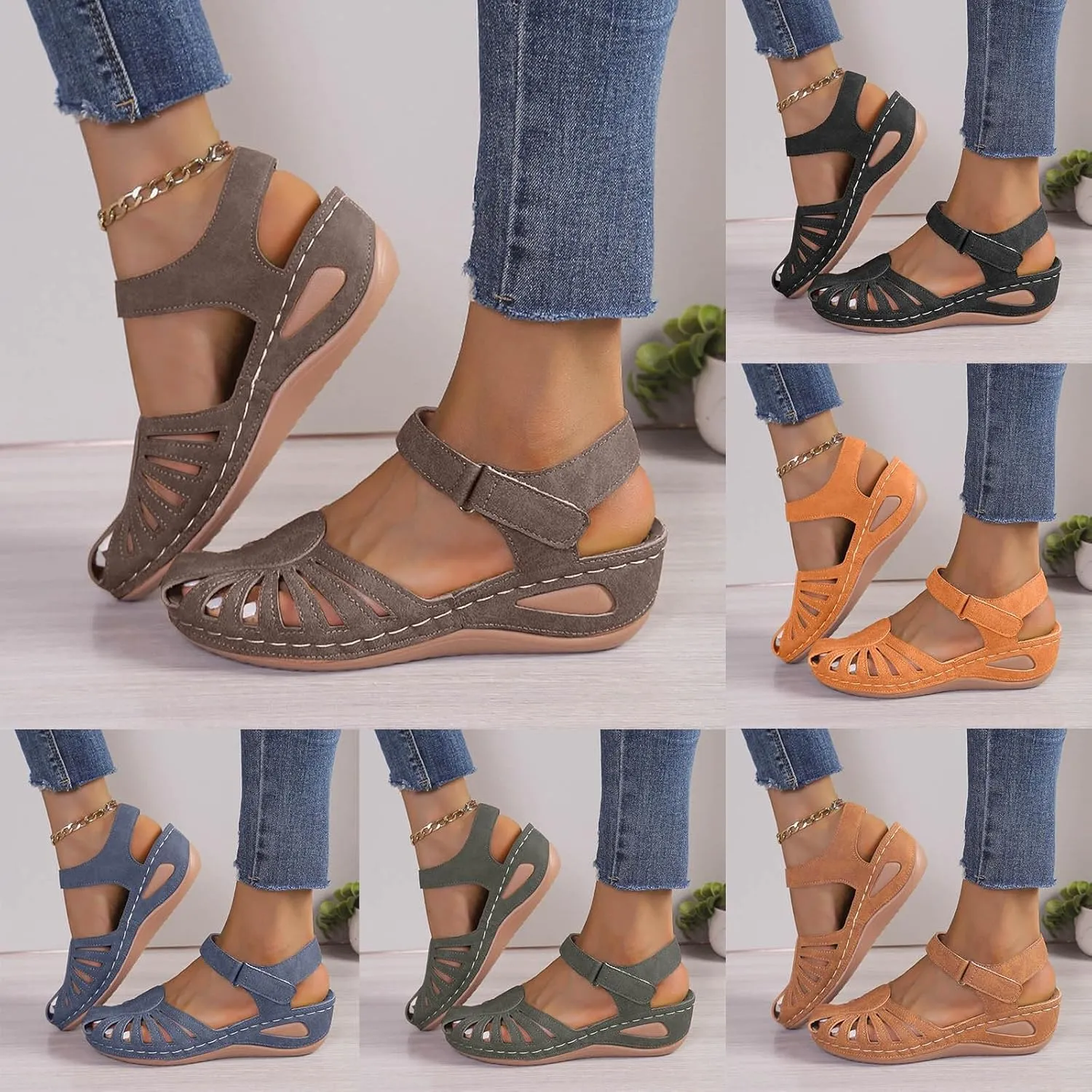 Closed Toe Sandals for Women 2025 Dressy Summer Comfortable Platform Wedges Ankle Strap Slip On Sandals with Arch Support Casual Hollow Out Sandal Dress Shoes