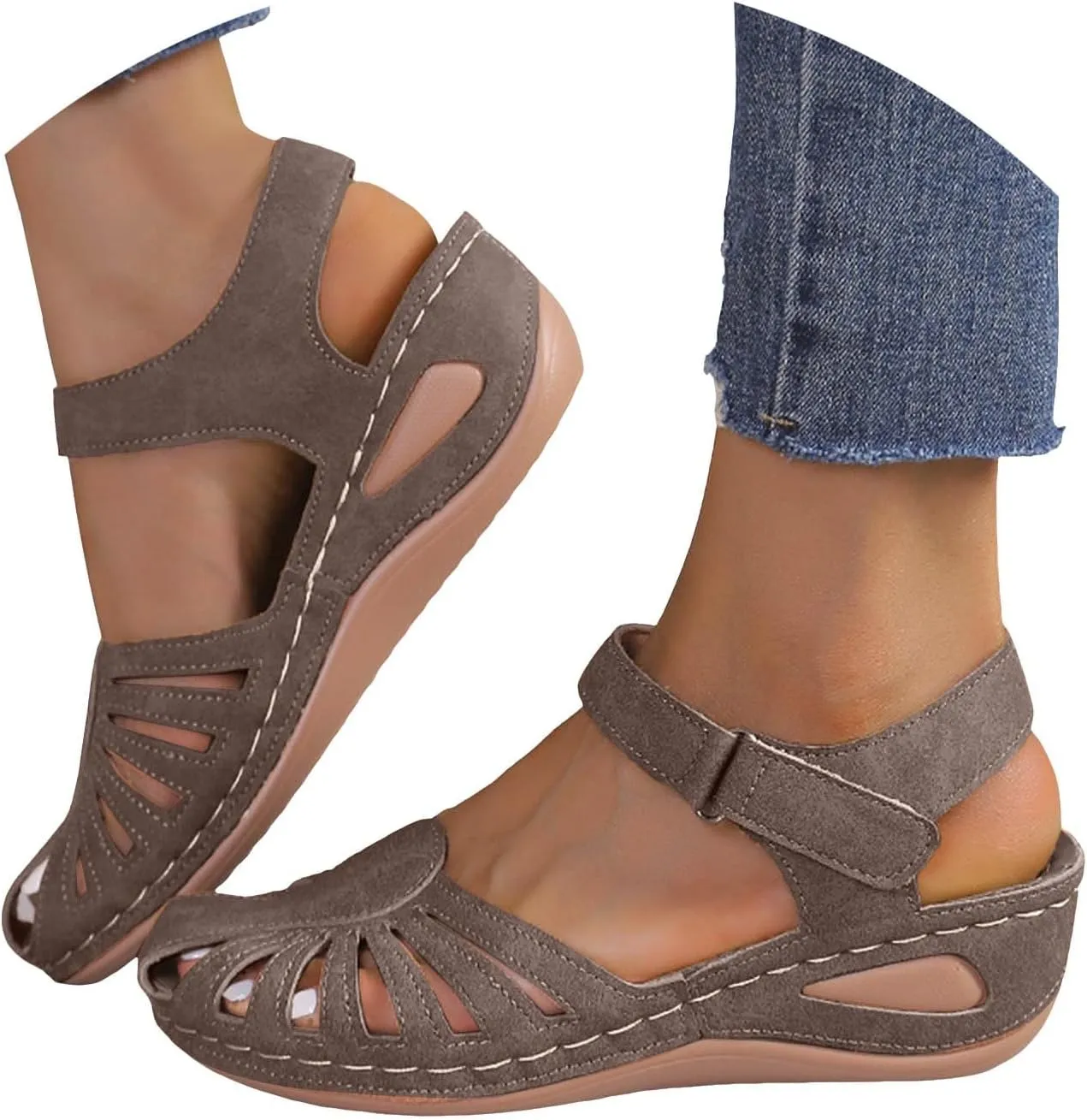 Closed Toe Sandals for Women 2025 Dressy Summer Comfortable Platform Wedges Ankle Strap Slip On Sandals with Arch Support Casual Hollow Out Sandal Dress Shoes