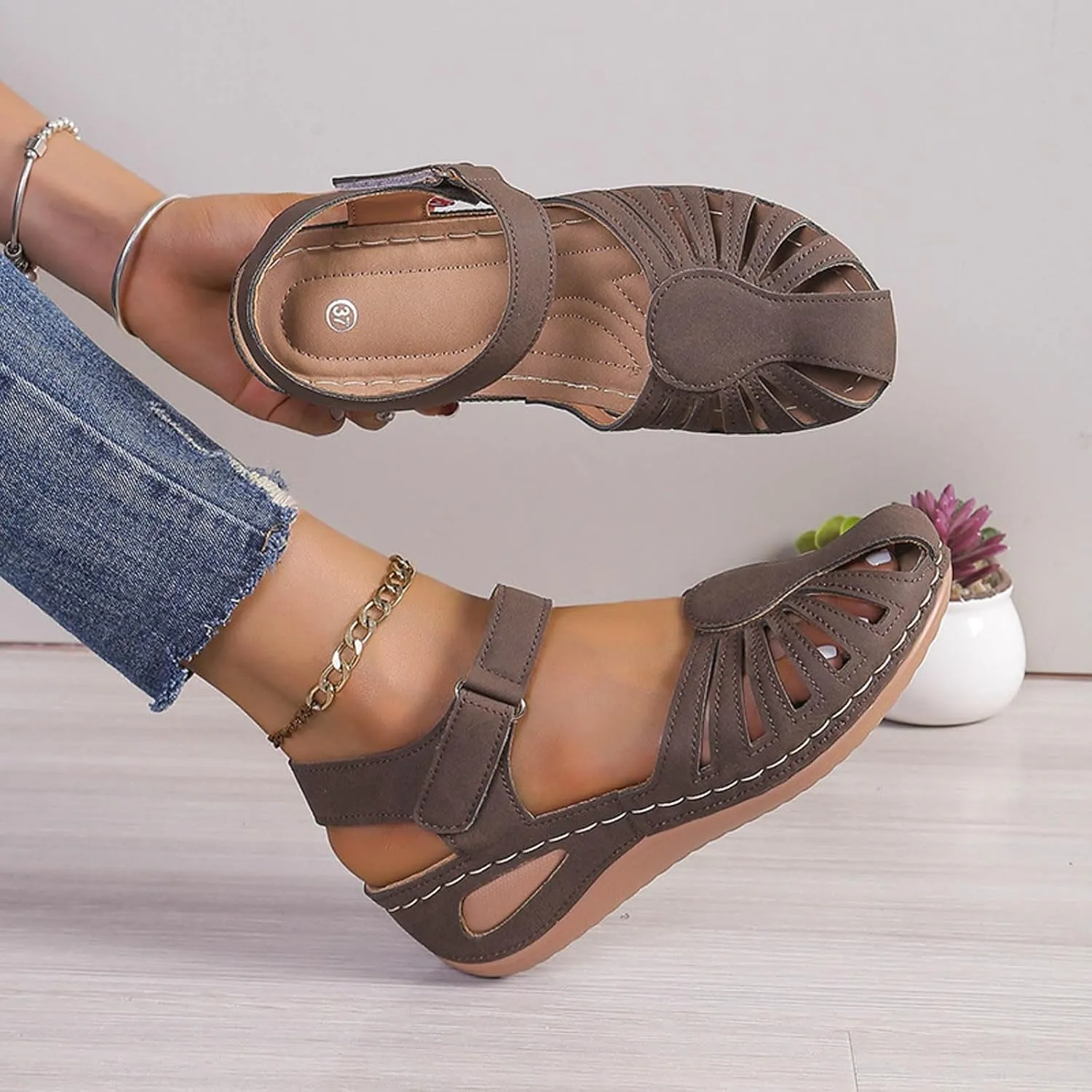 Closed Toe Sandals for Women 2025 Dressy Summer Comfortable Platform Wedges Ankle Strap Slip On Sandals with Arch Support Casual Hollow Out Sandal Dress Shoes