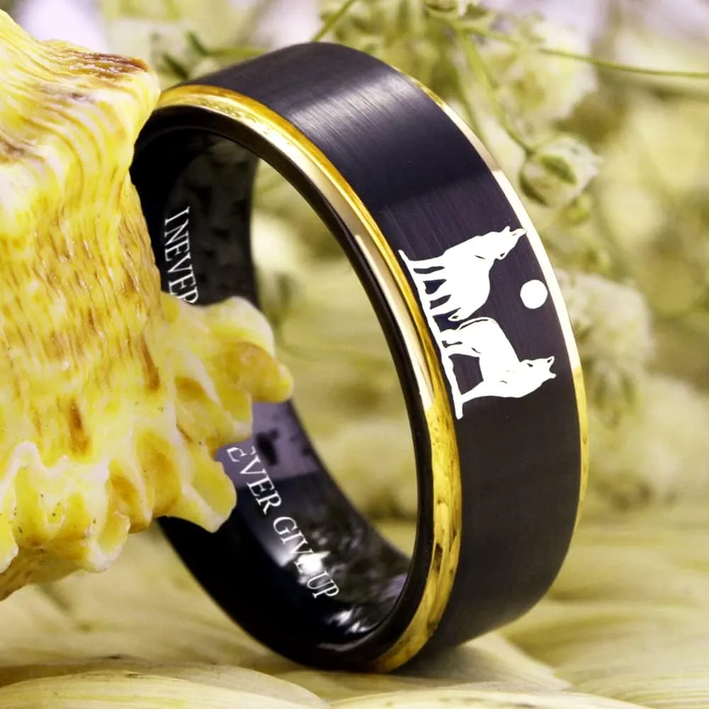 CLOUD DANCER Wolf Ring Howling Wolves Ring Moon Ring I Am Wolf Ring Wolf Design for Wedding Ring -Free Customized Engraving