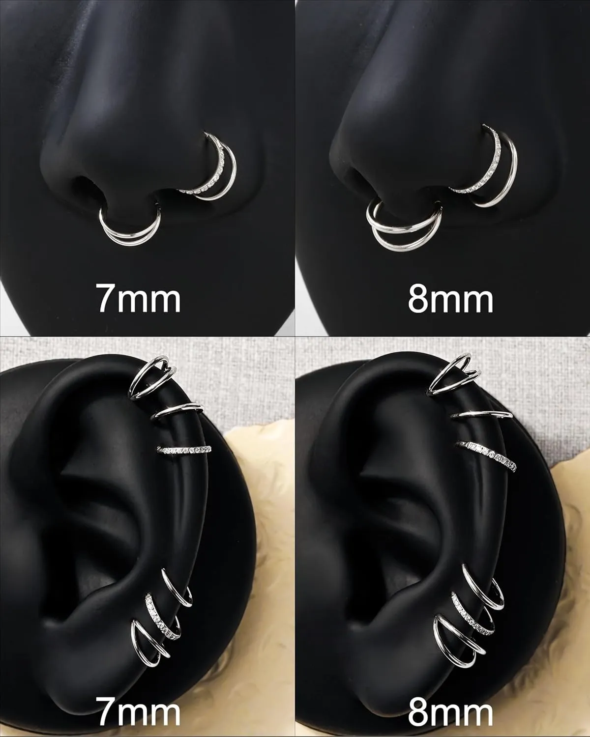 CM Crareesi Mania Nose Rings for Women 3PCS Nose Rings Hoops 316L Surgical Steel Double Hoop Nose Ring Septum Rings Earring Helix Daith Cartilage Tragus Conch Rook