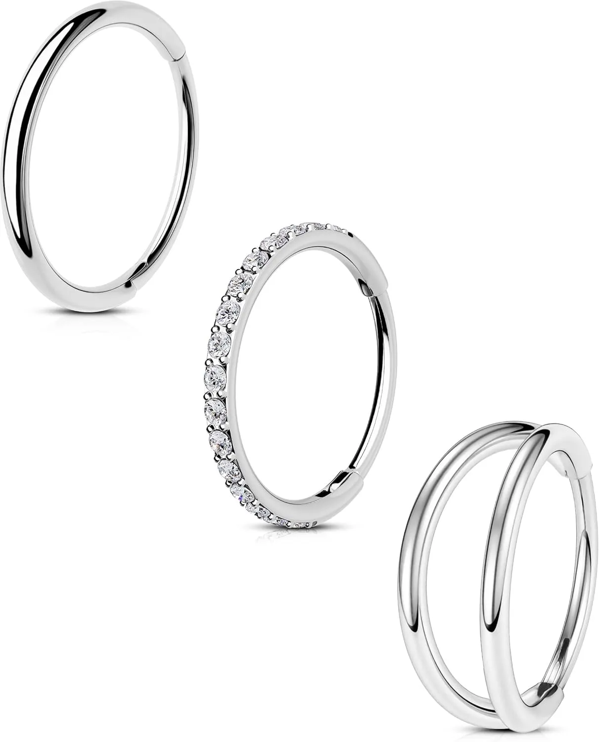 CM Crareesi Mania Nose Rings for Women 3PCS Nose Rings Hoops 316L Surgical Steel Double Hoop Nose Ring Septum Rings Earring Helix Daith Cartilage Tragus Conch Rook