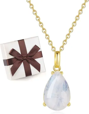 COAI 925 Sterling Silver Necklace for Women, Teardrop Pendant Moonstone Necklace for Women