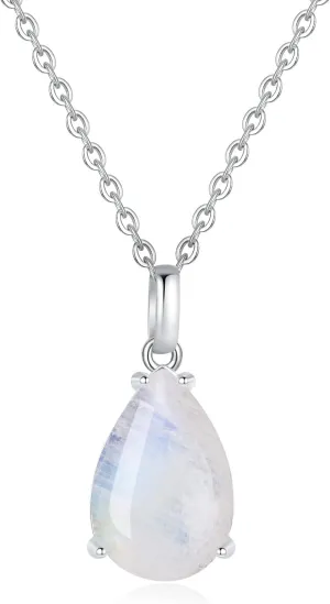 COAI 925 Sterling Silver Necklace for Women, Teardrop Pendant Moonstone Necklace for Women