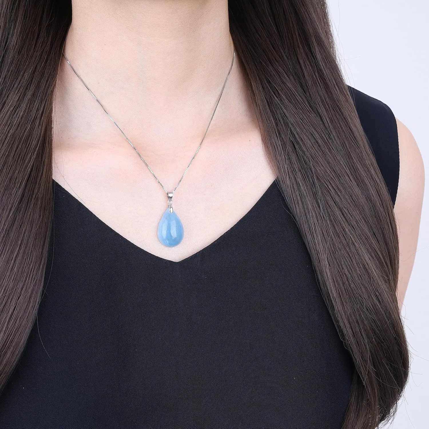 COAI 925 Sterling Silver Teardrop Gemstone Necklace for Women, Moonstone/Labradorite/Aquamarine/Apatite Crystal