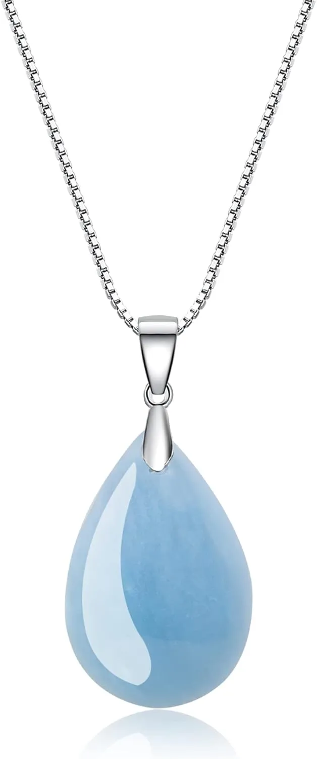 COAI 925 Sterling Silver Teardrop Gemstone Necklace for Women, Moonstone/Labradorite/Aquamarine/Apatite Crystal