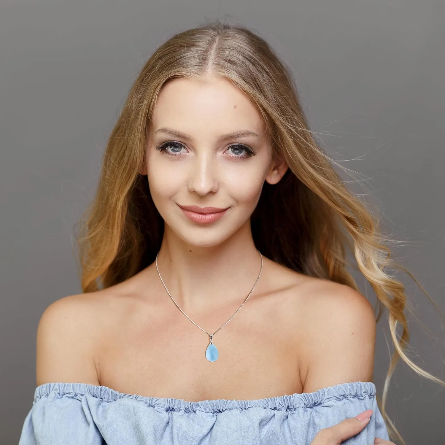 COAI 925 Sterling Silver Teardrop Gemstone Necklace for Women, Moonstone/Labradorite/Aquamarine/Apatite Crystal