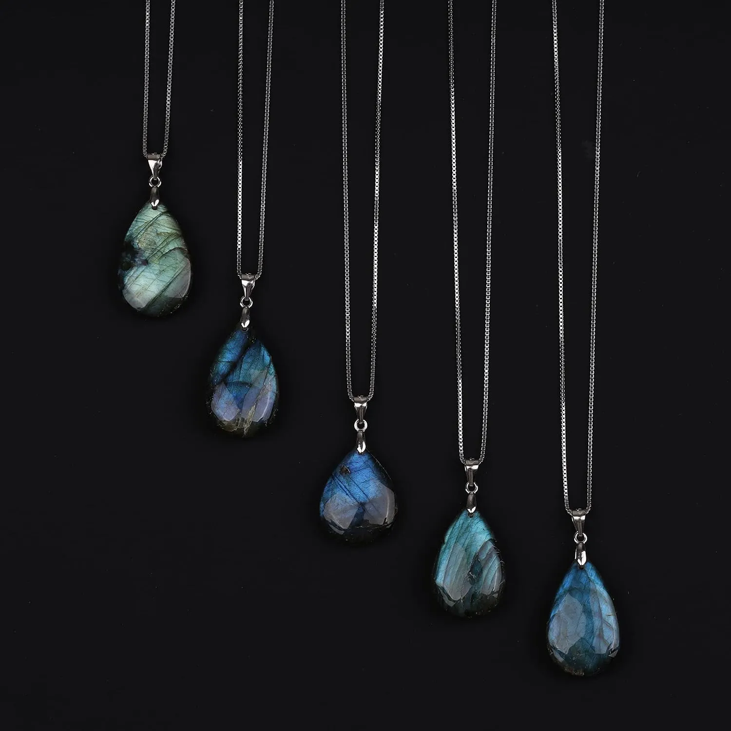 COAI 925 Sterling Silver Teardrop Gemstone Necklace for Women, Moonstone/Labradorite/Aquamarine/Apatite Crystal