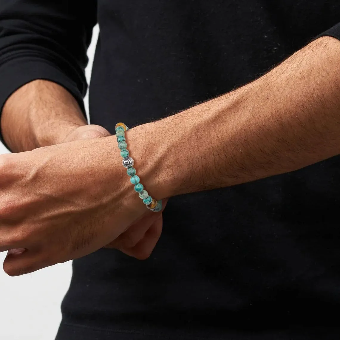 COAI Asian Blessing Beaded Bracelet for Men, Sodalite/African Turquoise/Black Tourmaline Bracelet for Men