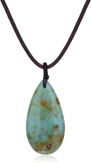 COAI Genuine Leather Necklace for Women, Teardrop Pendant Peruvian Turquoise Necklace for Women