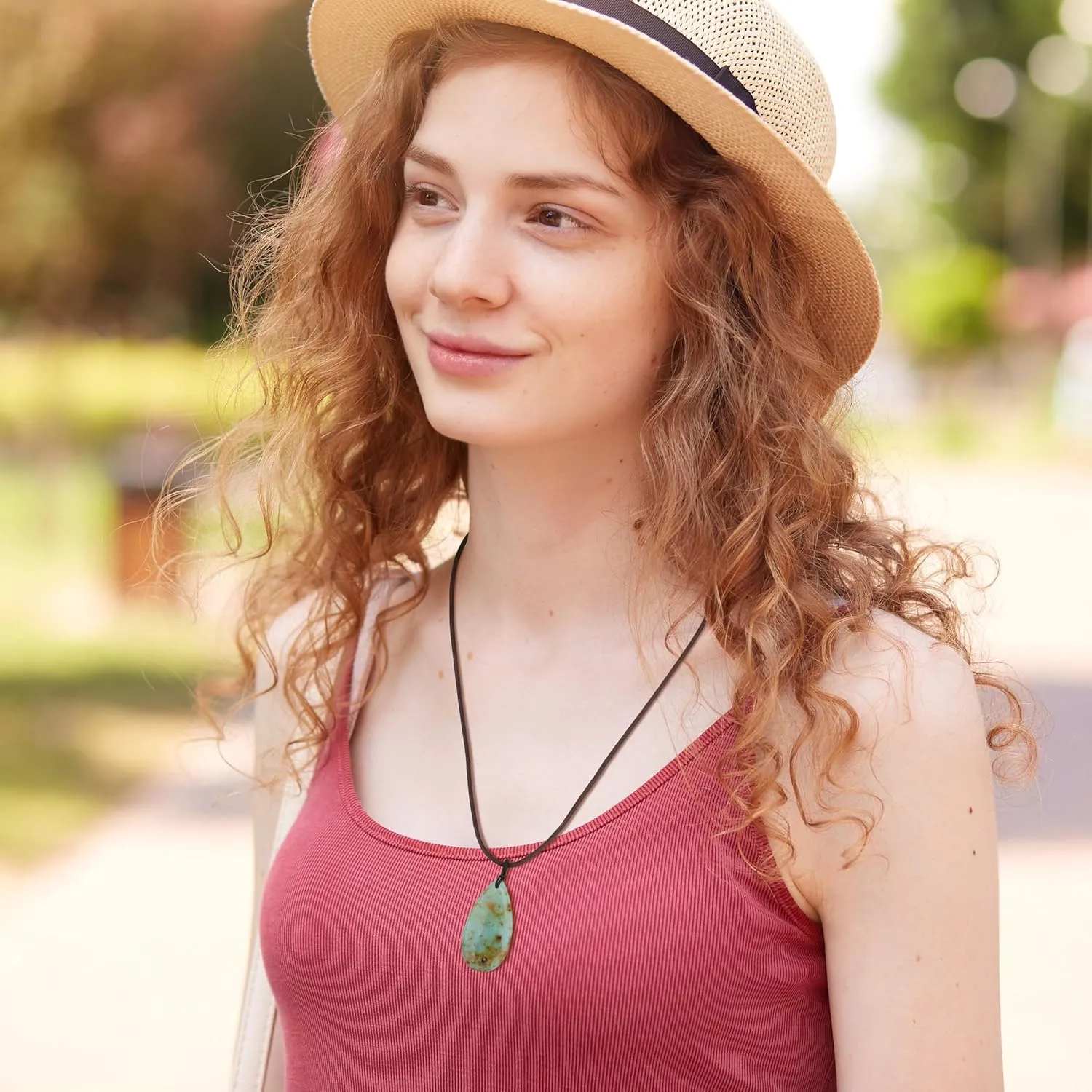 COAI Genuine Leather Necklace for Women, Teardrop Pendant Peruvian Turquoise Necklace for Women