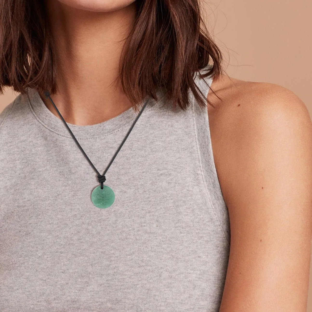 COAI Tree of Life Necklace Green Aventurine Pendant, Adjustable Nylon Cord/Leather Necklace for Men Women