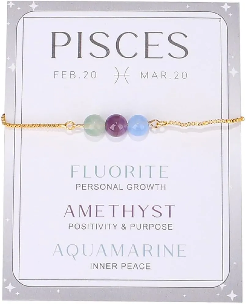 COLORFUL BLING Zodiac Bead Bracelets Healing Crystal 12 Constellation Natural Stone Chakra Stretch Adjustable Bracelets Birthstone Anxiety Relief Beaded Bracelets for Women Horoscope Jewelry