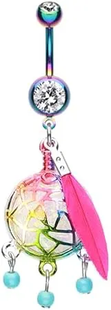 Colorline Opal Sparkle Dreamcatcher Gem Cubic Zirconia Navel Dangle Belly Button Ring