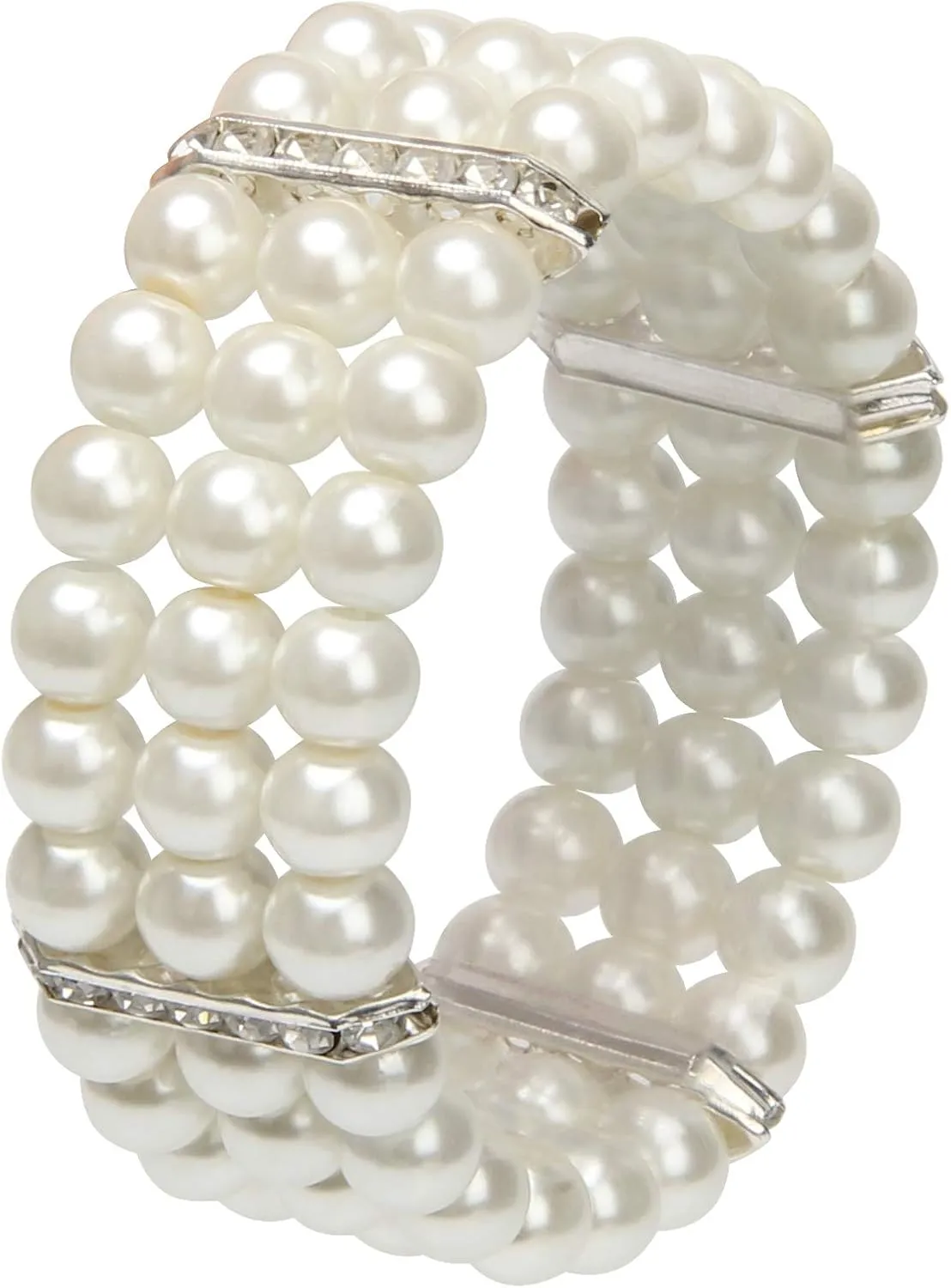 Coolrunner Ladies Faux Pearls Accent Off White Stretch Wrist Bracelet Jewelry
