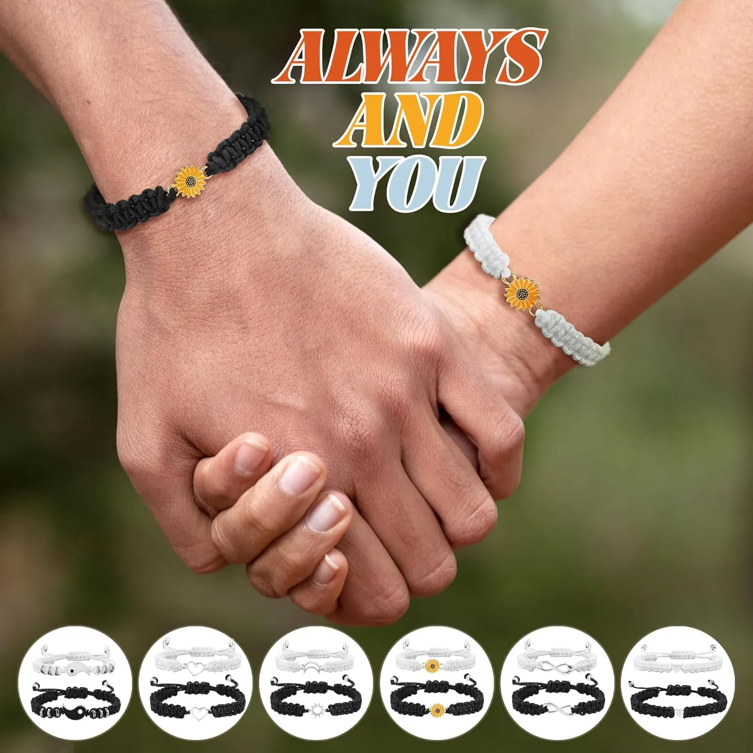 Couples Bracelets for Couples, Sun and Moon Couples Bracelets, Yin Yang Sunflower Bracelets, Heart Bracelets for Women, Infinity Friendship Bracelet Relationship Bracelets for Her His