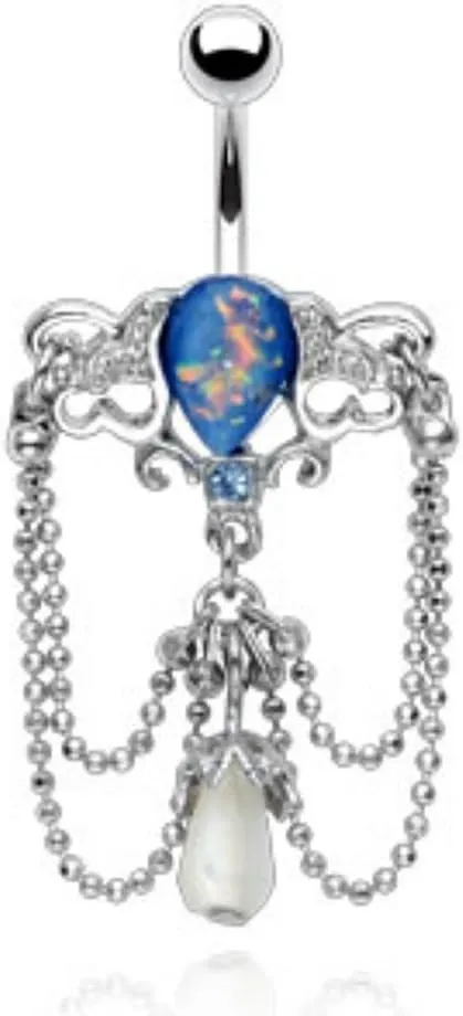 Covet Jewelry Blue Opal Sparkle Chain Drop Vintage Chandelier Belly Rings