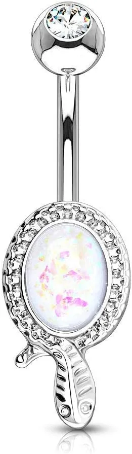 Covet Jewelry Snake Wrapped Around Opal Glitter Center 316L Surgical Steel Belly Button Navel Rings