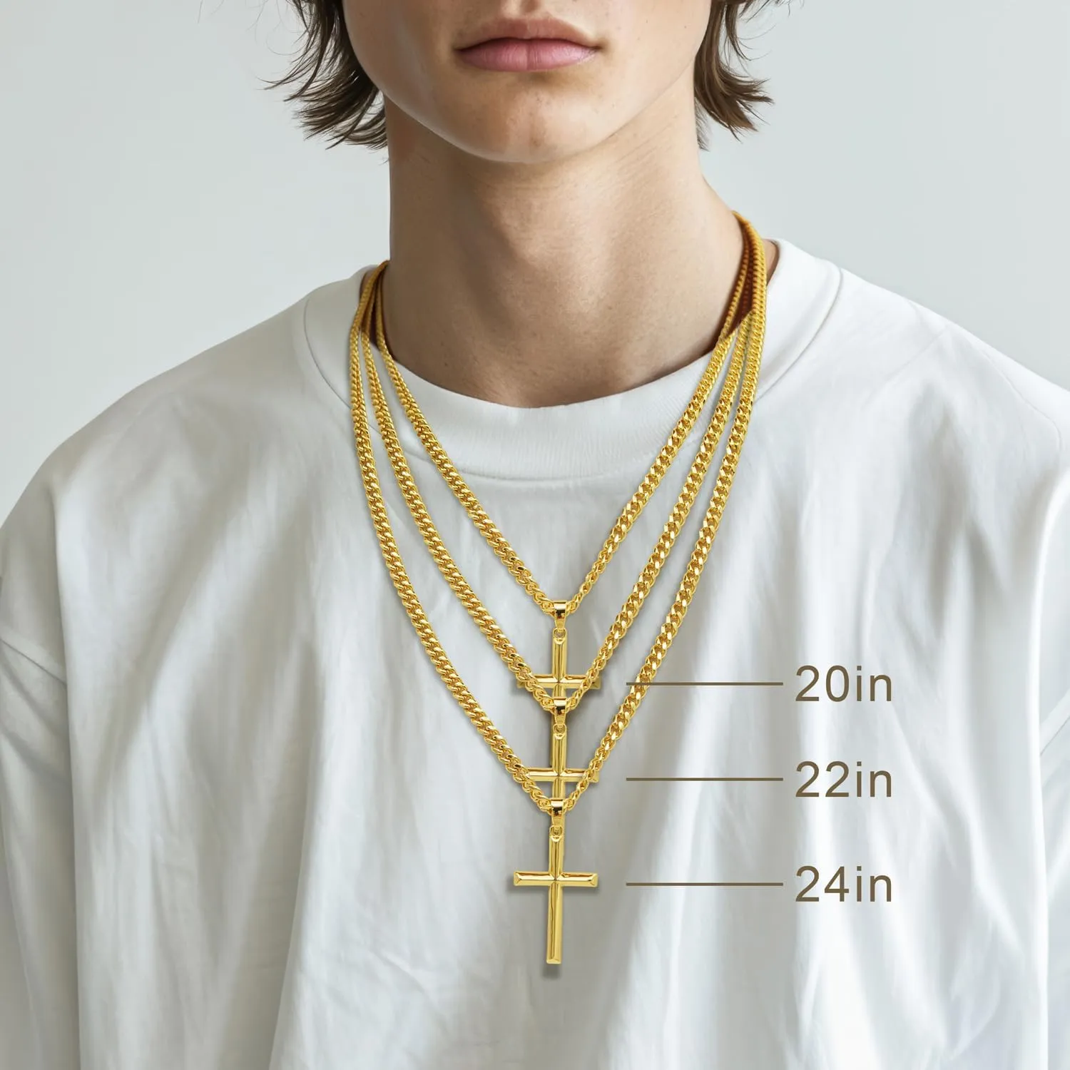 Cross Necklace for Men Gold Cross Necklace for Men 14K Gold Chain Necklaces for Women Men Robust Pendant Necklaces for Men 20/22/24in