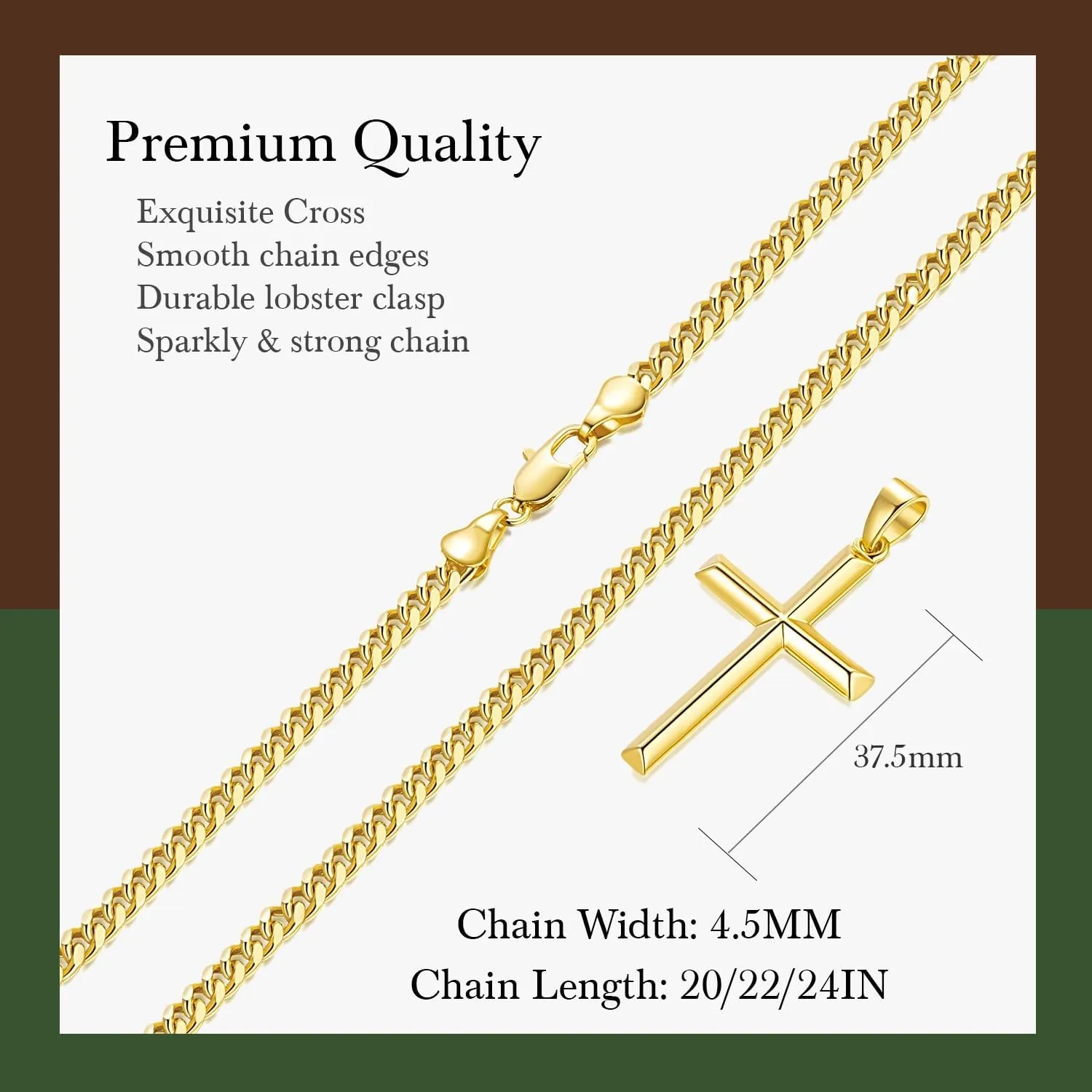 Cross Necklace for Men Gold Cross Necklace for Men 14K Gold Chain Necklaces for Women Men Robust Pendant Necklaces for Men 20/22/24in