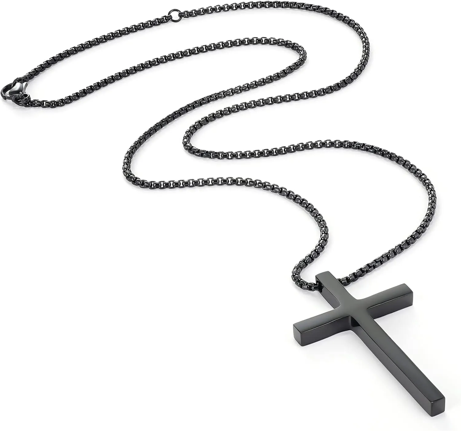 Cross Necklace for Men, Stainless Steel Pendant Box Chain Jewelry, Christmas Stocking Stuffers, Christian Baptism Birthday Boys Ideas Gifts